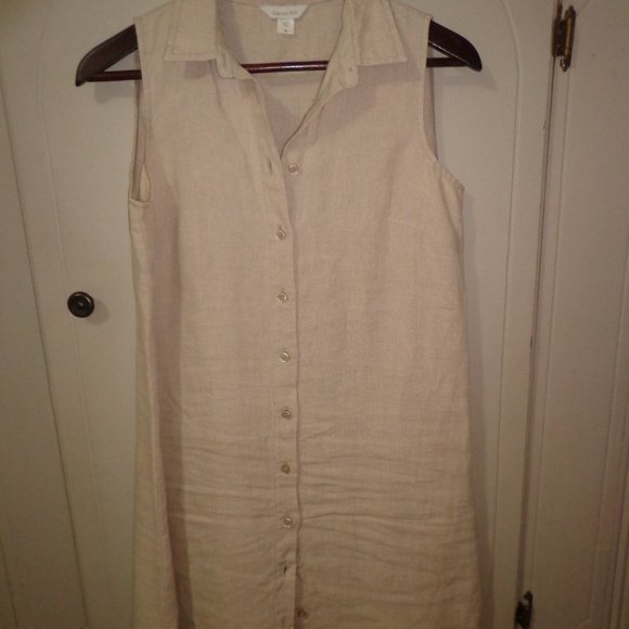 Garnet Hill Dresses & Skirts - FIRM Garnet Hill Linen Shirtdress 2 Sleeveless Button-Down Bust Darts Sand
